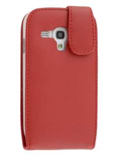 Genuine Leather Flip Case for Samsung I8190 Galaxy S3 mini - Red Leather Flip Case