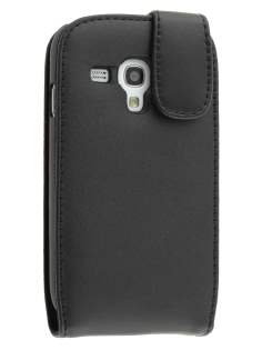 Genuine Leather Flip Case for Samsung I8190 Galaxy S3 mini - Classic Black Leather Flip Case