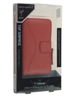 TS-CASE Genuine Leather Wallet Case for iPhone 4/4S - Red