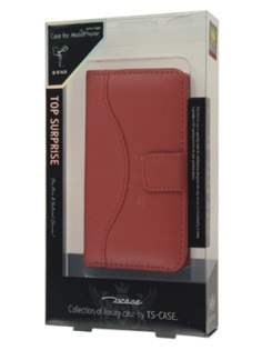 TS-CASE Genuine Leather Wallet Case for iPhone 4/4S - Red
