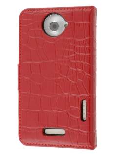TS-CASE crocodile pattern Genuine leather Wallet Case for HTC One X / XL / X+ - Red