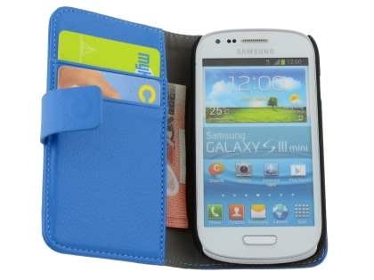 Synthetic Leather Wallet Case with Stand for Samsung I8190 Galaxy S3 mini - Blue