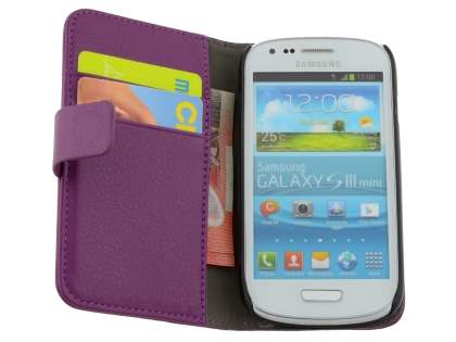 Synthetic Leather Wallet Case with Stand for Samsung I8190 Galaxy S3 mini - Purple