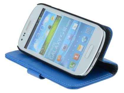 Synthetic Leather Wallet Case with Stand for Samsung I8190 Galaxy S3 mini - Blue
