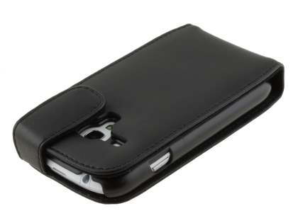 Genuine Leather Flip Case for Samsung I8190 Galaxy S3 mini - Classic Black