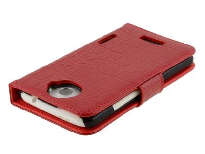 TS-CASE crocodile pattern Genuine leather Wallet Case for HTC One X / XL / X+ - Red