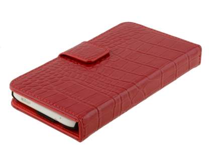 TS-CASE crocodile pattern Genuine leather Wallet Case for HTC One X / XL / X+ - Red