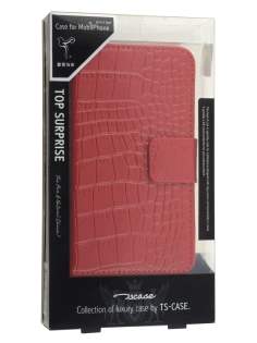 TS-CASE crocodile pattern Genuine leather Wallet Case for HTC One X / XL / X+ - Red