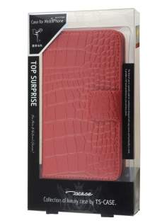 TS-CASE crocodile pattern Genuine leather Wallet Case for HTC One X / XL / X+ - Red