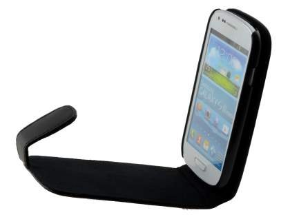Genuine Leather Flip Case for Samsung I8190 Galaxy S3 mini - Classic Black