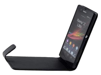 Synthetic Leather Flip Case for Sony Xperia Z - Classic Black