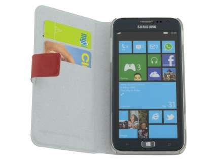 Slim Genuine Leather Portfolio Case for Samsung Ativ S I8750 - Red