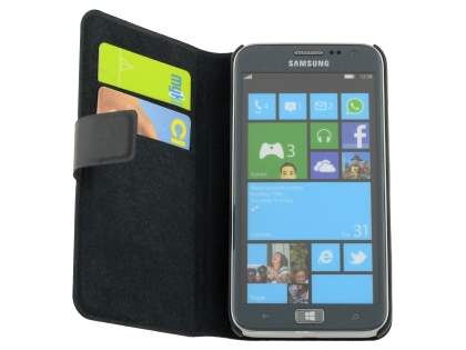 Slim Genuine Leather Portfolio Case for Samsung Ativ S I8750 - Classic Black