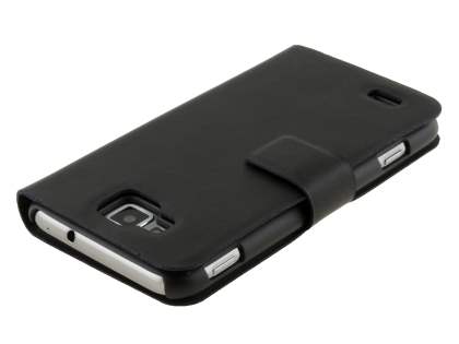 Slim Genuine Leather Portfolio Case for Samsung Ativ S I8750 - Classic Black