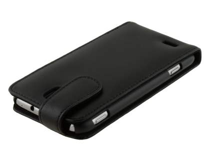 Genuine Leather Flip Case for Samsung Ativ S I8750 - Classic Black