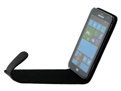 Genuine Leather Flip Case for Samsung Ativ S I8750 - Classic Black