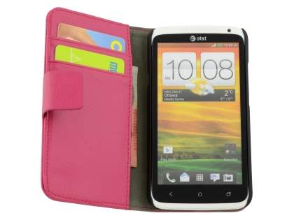 HTC One X / XL / X+ Slim Synthetic Leather Wallet Case with Stand - Pink