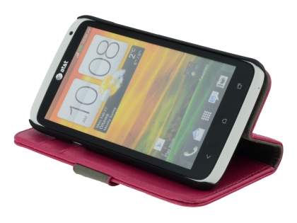 HTC One X / XL / X+ Slim Synthetic Leather Wallet Case with Stand - Pink