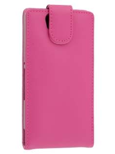 Genuine Leather Flip Case for Sony Xperia Z - Pink Leather Flip Case