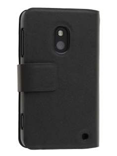 Slim Genuine Leather Portfolio Case for Nokia Lumia 620 - Classic Black Leather Wallet Case