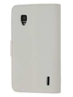 Synthetic Leather Wallet Case with Stand for LG Optimus G E975 - Pearl White