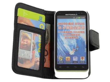 Synthetic Leather Wallet Case with Stand for Motorola DEFY XT535 - Classic Black