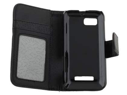 Synthetic Leather Wallet Case with Stand for Motorola DEFY XT535 - Classic Black