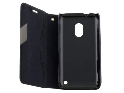 Slim Genuine Leather Portfolio Case for Nokia Lumia 620 - Classic Black