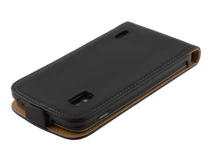 Slim Genuine Leather Flip Case for LG Nexus 4 E960 - Classic Black