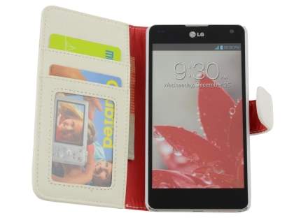 Synthetic Leather Wallet Case with Stand for LG Optimus G E975 - Pearl White