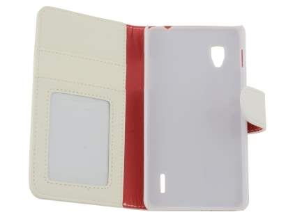 Synthetic Leather Wallet Case with Stand for LG Optimus G E975 - Pearl White
