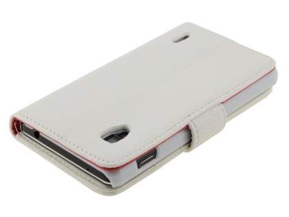 Synthetic Leather Wallet Case with Stand for LG Optimus G E975 - Pearl White