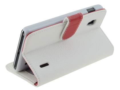Synthetic Leather Wallet Case with Stand for LG Optimus G E975 - Pearl White