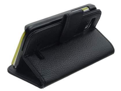 Synthetic Leather Wallet Case with Stand for Motorola DEFY XT535 - Classic Black