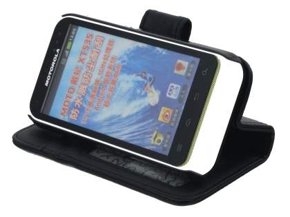 Synthetic Leather Wallet Case with Stand for Motorola DEFY XT535 - Classic Black