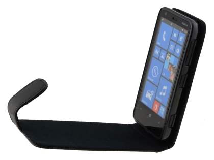 Genuine Leather Flip Case for Nokia Lumia 620 - Classic Black