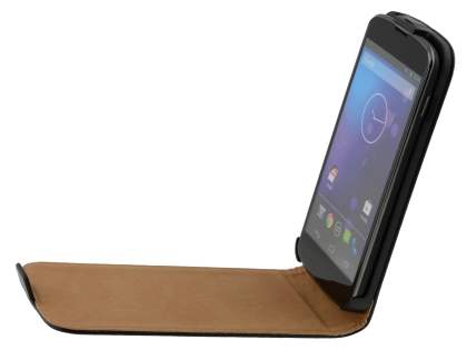 Slim Genuine Leather Flip Case for LG Nexus 4 E960 - Classic Black