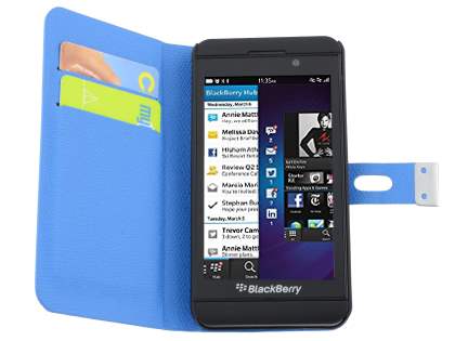 Synthetic Leather Wallet Case with Stand for BlackBerry Z10 - Blue