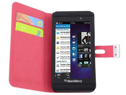 Synthetic Leather Wallet Case with Stand for BlackBerry Z10 - Pink