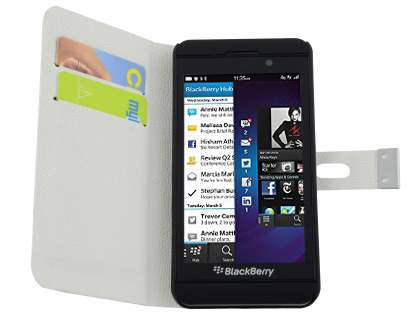 Synthetic Leather Wallet Case with Stand for BlackBerry Z10 - Pearl White