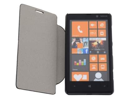 Fabric Flip Cover with built-in Stand for Nokia Lumia 820 - Classic Black
