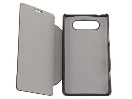 Fabric Flip Cover with built-in Stand for Nokia Lumia 820 - Classic Black