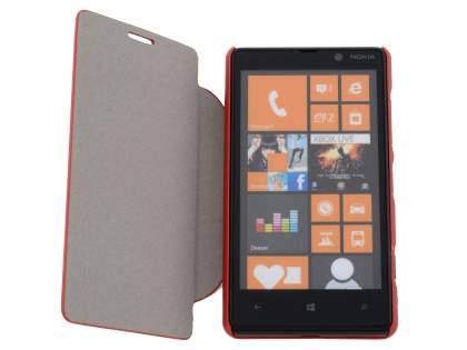 Fabric Flip Cover with built-in Stand for Nokia Lumia 820 - Red