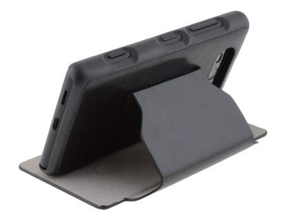 Fabric Flip Cover with built-in Stand for Nokia Lumia 820 - Classic Black