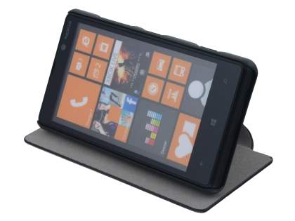 Fabric Flip Cover with built-in Stand for Nokia Lumia 820 - Classic Black