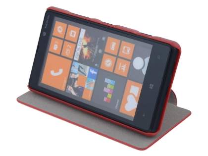 Fabric Flip Cover with built-in Stand for Nokia Lumia 820 - Red