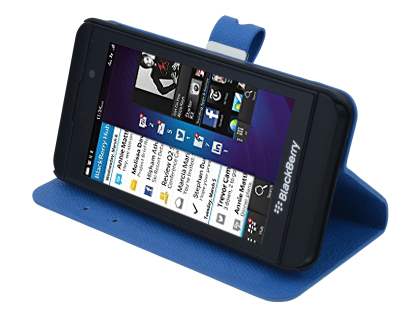 Synthetic Leather Wallet Case with Stand for BlackBerry Z10 - Blue