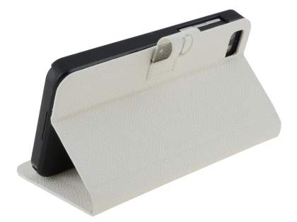 Synthetic Leather Wallet Case with Stand for BlackBerry Z10 - Pearl White