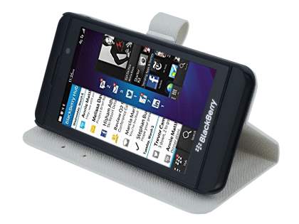 Synthetic Leather Wallet Case with Stand for BlackBerry Z10 - Pearl White