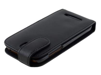 Genuine Leather Flip Case for HTC One SV - Classic Black